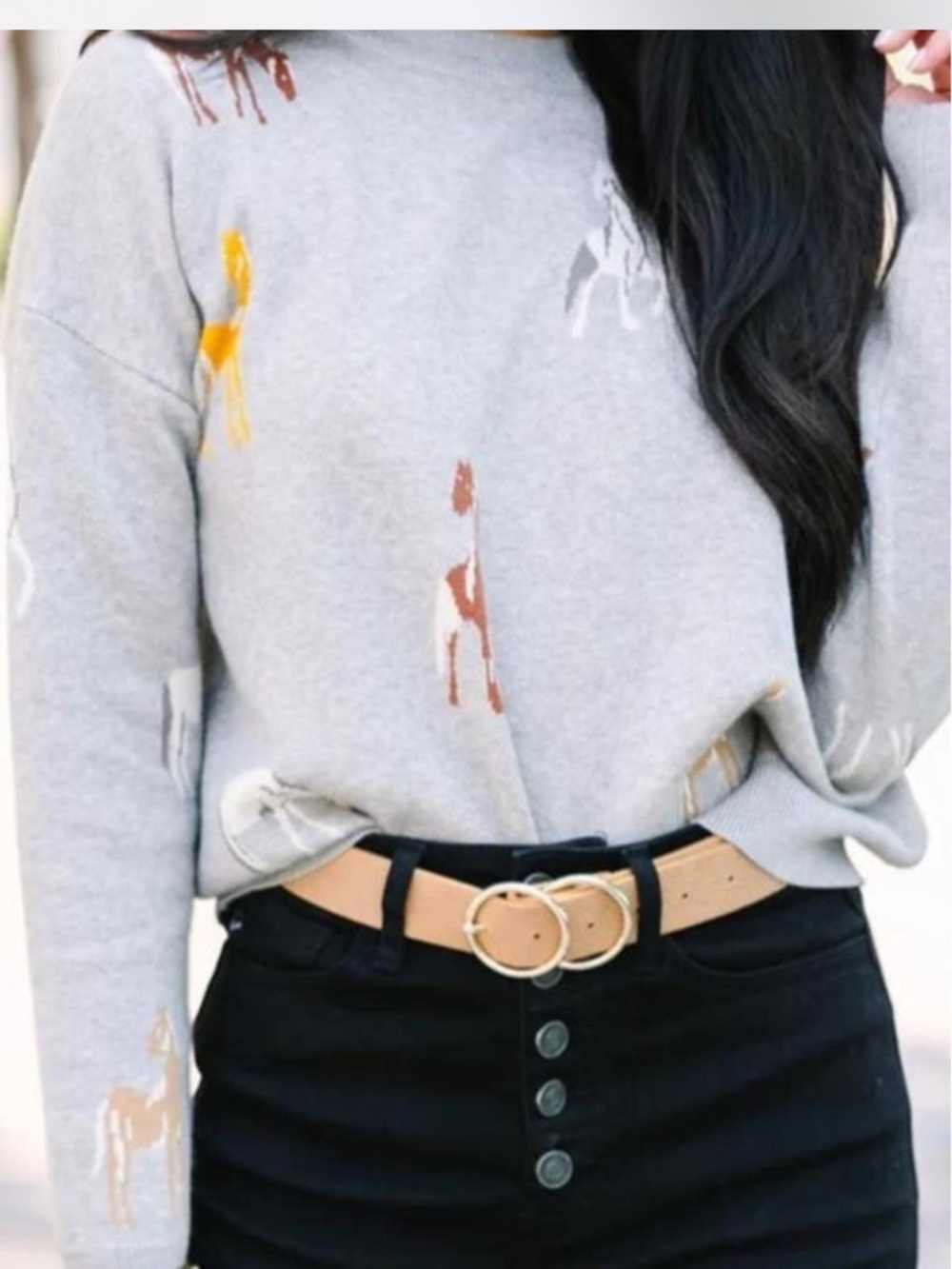 Vintage-Equestrian Western inspired THML horse print knit crewneck sweater